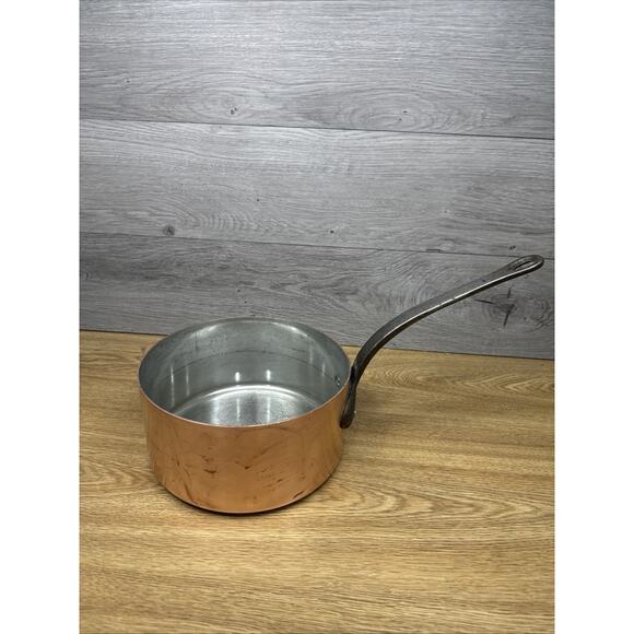 Vintage French Style Copper Sauce Pan Tin Lined 8” 2mm Thick 3.5 Qt Iron Handle - Picture 1 of 12